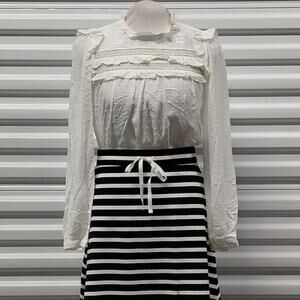 Kate Spade Women Blouse XS Off White Swiss Dot Ruffle Romantic Boho Cottage Top